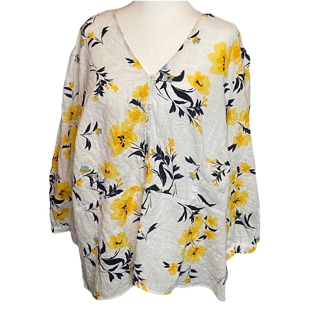 Liz Clairborne 2X Multicolor Floral Front Button Blouse 3/4 Sleeve Beach Casual